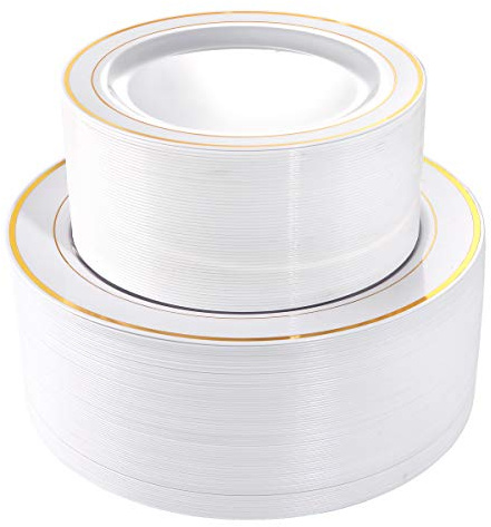 I00000 102 Pcs Gold Plastic Plates, Premium Disposable Gold Plates