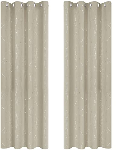 Deconovo Dotted Line Sliver Line Curtains Thermal Insulated Eyelets Top Rings Blackout Curtains Noises Reduction Curtains for Bedroom 55 x 102 Inch Dark Grey