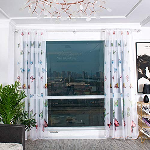 BOYOUTH Colorful Butterfly Pattern Print White Sheer Voile Curtains,Rod Pockets Curtains and Drapes for Bedroom,Study,Living Room,Red,39 x 78 Inches,2 Panels