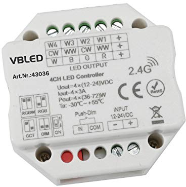 iNatus RF LED Controller 12-24VDC für Einzelfarbe, Dualfarbe, RGB, oder RGB+W LED Streifen