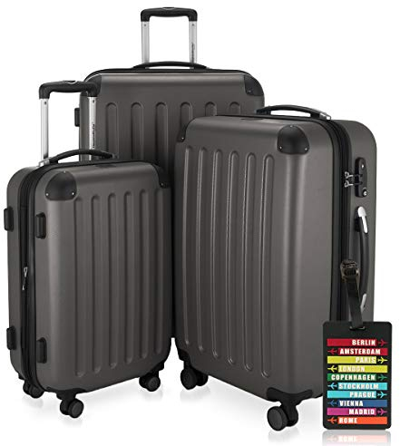 Hauptstadtkoffer - Spree - 3er Koffer-Set + Kofferanhänger - Handgepäck 55 cm, mittelgroßer Koffer 65 cm, großer Reisekoffer 75 cm, TSA, 4 Rollen, Graphit