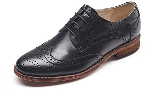 U-lite Oxford-Schuhe für Damen, perforiert, mit Flügelspitze, mehrfarbig, Leder, flach, Vintage-Stil, Schwarz, 40.5 EU