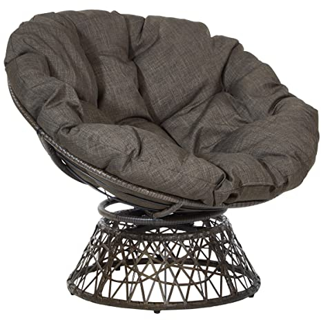 OSP Home Furnishings Wicker Papasan Chair with 360-Degree Swivel, Brown Frame with Brown Cushion