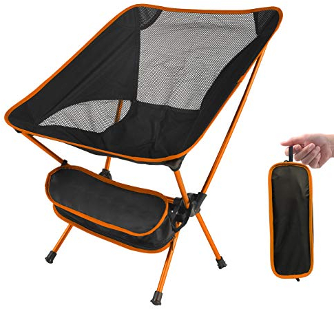 LAMA Folding Camping Chairs, Lightweight Portable Collapsible Packable Camp Chair, Compact Backpacking Camp Chairs with Carry Bag for Outdoor, Fishing, Hiking, Beach, Picnic Orange