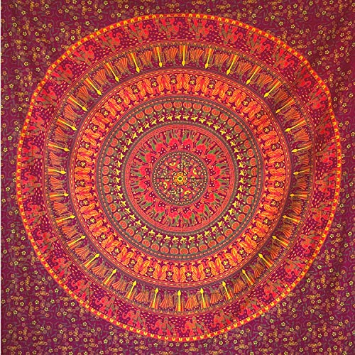 MOMOMUS Tapis/Drap/Tapisserie Murale Mandala – 100% Coton, Couleurs Vives, Style Oriental – Tenture Murale Mandala, Toile Murale et Tissu Mural Décoratif - Orange, 210 x 230 cm