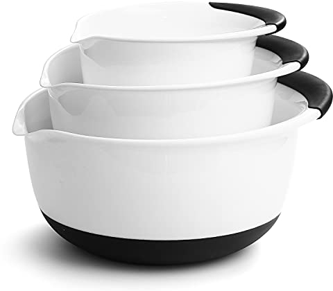 Spring Chef - Mixing Bowls with Soft Grip Handles, Prep Bowls for Baking and Cooking, Mixing Bowl with Pour Spout and Non-skid Bottom, Set of 3, White