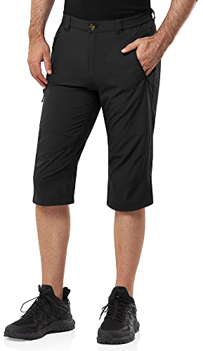 33,000ft Herren 3/4 Hose Cargo Shorts Kurze Wanderhose Stretch Leichte Radhose Sommer Capri Dreiviertel Hose Outdoor Shorts UPF 50+ mit Viele Taschen für Wandern Laufen Radfahren Schwarz L