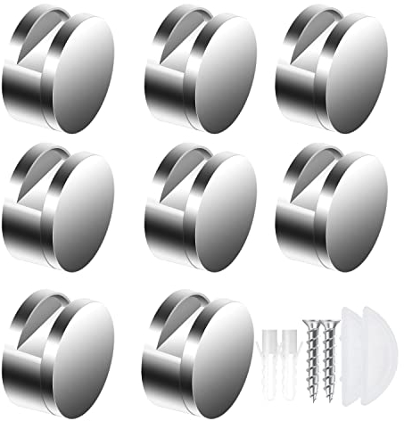 PHIEZC 8 Sets Miroir Clips,Bains Pince de Verre,Fixation Miroir Supports,support mural rond multifonctionnel,verre d'installation,miroir