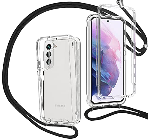 MXKOCO 360 Grad Handyhülle mit Band Handykette für Samsung Galaxy S22 TPU Handyhülle mit Kordel-Umhängetaschen Hüllen mit Umhängeband Handykordel mit Schutzhülle Silikonhülle Stylische Kette Hülle