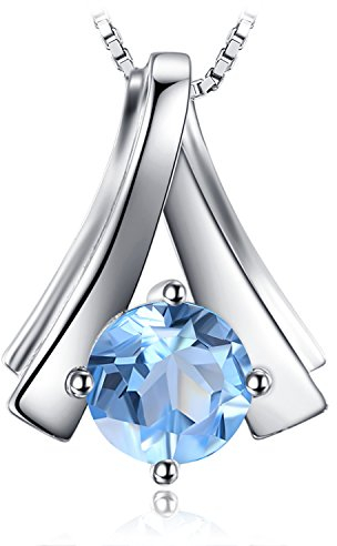 JewelryPalace Rundschliff 1ct Natur Blau Topas Kette Fan Anhänger 45CM, Blautopas Schmuck Set, Halskette Damen Silber 925 Collier Damen Edelstein Mädchen, Ketten mit Stein für Frauen Modeschmuck