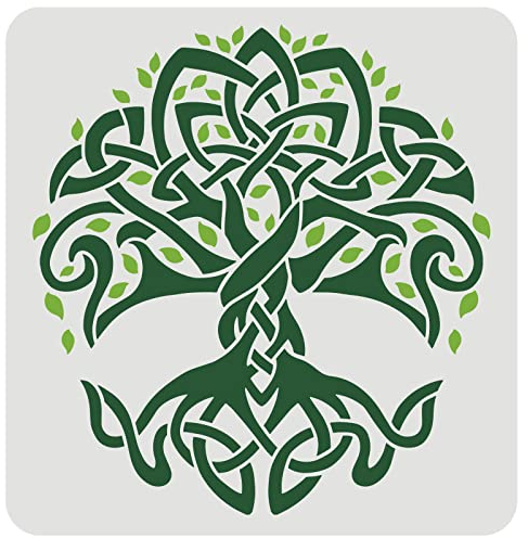 FINGERINSPIRE Keltischer Baum des Lebens Schablone 30x30cm traditionelles irisches Baumdesign Schablone waschbar wiederverwendbar DIY Kunsthandwerk Kreideschilder zum Malen Basteln Fensterwand