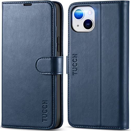 TUCCH Case for iPhone 14 Plus (6.7) 2022 5G, PU Leather Wallet Magnetic Folio Book Flip Case with [RFID Blocking][Card Holders][Shockproof TPU][Viewing Stand]Compatible with iPhone 14 Plus, Dark Blue