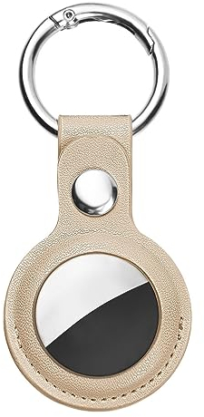 Ainiv Schutzhülle für AirTag, Leder Keyring Schutzhülle Kompatibel mit AirTags, Leder Keyring für AirTag, Mini Case für Apple AirTags, Hülle Schlüsselanhänger Case, Cover mit Schlüsselanhänger, Golden