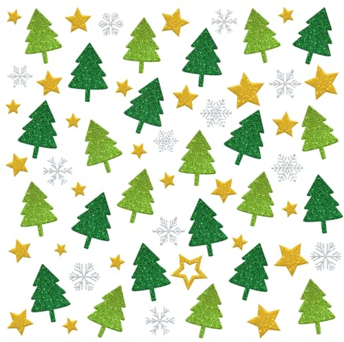 280+ Weihnachtssticker, Glitzer Weihnachtsaufkleber, Tannenbaum Sterne Schneeflocken Sticker, Selbstklebend Weihnachtsdeko für Karten, Geschenke, Adventskalender, Weihnachten Basteln (10 Bogen)
