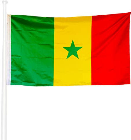 KliKil Bandera de Senegal - Bandera 150x90cm Poliéster - Resistente a UV y Agua - Fácil Colocación con 2 Ojales Metálicos - Ideal para Celebraciones, Decoraciones y Eventos