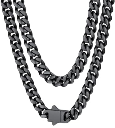 ChainsPro Mens Chain Necklace, Stainless Steel Cuban Chain Necklace, Silver/Gold/Black Curb Chains Link Necklaces 5/7/9/12mm Width 18/20/22/24/26/28/30 inch Length