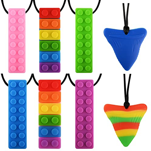 Silikon Block Beißring,8 Stück Sensory Silikon Beißring Set für Kinder mit Jungen,Mädchen,ADHS,Autismus,Beißen,Silikon Zahnen Anhänger,Lebensmittelqualität Silikon Sicherheit