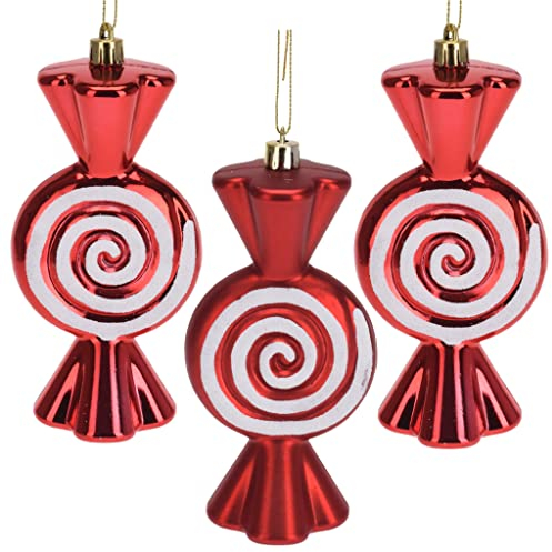 Set Christbaumanhänger Candy Cane, Christbaumschmuck zum Anhängen - Weihnachtskugel in Candy-Form, aus leichtem Kunststoff (13 x 7 x 4 cm, Bonbon rot, 3)