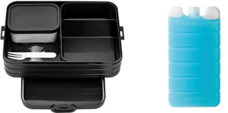 Mepal Brotdose Large 1500 ml Set mit Kühlakku | Bento Lunchbox mit Fächern & Gabel | für 4 Sandwiches oder 8 Brotscheiben | mikrowellengeeignet (ohne Deckel) | BPA-frei | Old Nordic Black