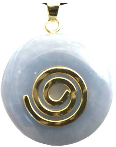 Steinfixx® - Premium Angelit/Anhydrit Donut optional als Kette mit Silber- oder Goldanhänger und 80cm Lederband | Heilstein | Edelstein | Chakra-Stein