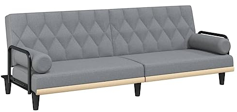 vidaXL Schlafsofa mit Armlehnen, Sofa mit verstellbaren Rückenlehnen, Couch für Wohnzimmer, Schlafcouch Bettsofa Sofabett, Hellgrau Stoff