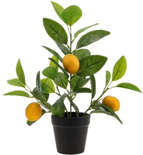 Gresorth 33 cm Artificial Lemon Tree Black Potted Mini Plants Decoration Fake Realistic Fruits with 3 Yellow Lemons for Home Living Room Office Desk Bedroom Indoor