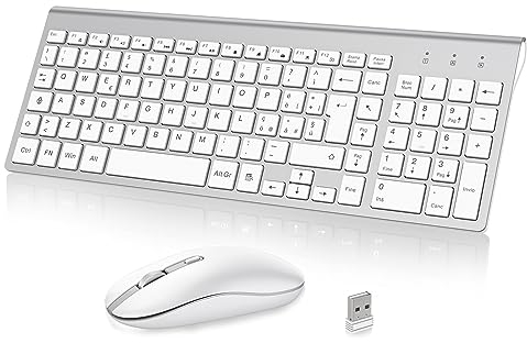 cimetech Tastiera e Mouse Wireless, Layout Italiano QWERTY, Tastiera Ultra-Sottile Ergonomico Full-Size 2.4Ghz Wireless Mouse Tastiera Numerico con Ricevitore Nano per PC/Laptop/Win7/8/10(Argento)