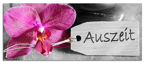 Pixxprint Glasbild Panorama, Wandbild aus Echtglas, Orchidee mit Zen Steinen, 120x50 cm, inkl. Aufhängung und Abstandshalter