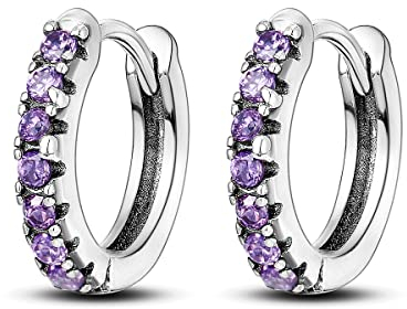 Orecchini a cerchio da donna in argento sterling Parmuz, semplici orecchini a cerchio con polsini Huggie piccoli viola semplici