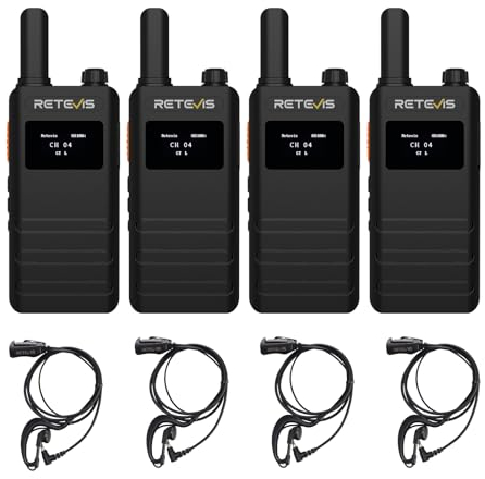 Retevis B63S Walkie Talkie, PMR Walkie-Talkie con Auricular, Nueva Versión de RT622P (3.0), Pantalla LCD, VOX, Recargable USB C de 1620 mAh Walkies Venta Minorista, Restaurante (4 Unidades, Negro)