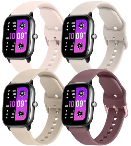 Mugust 4Pack Correas para Amazfit GTS/GTS 2/GTS 2 Mini/GTS 2e/GTS 3/GTS 4/GTS 4 Mini/GTR Mini Mujer Hombre,20mm Silicona Pulseras para Amazfit Bip U Pro/Bip 3 Pro/Bip 3/Bip S/Bip U/Bip Lite/GTR 42mm
