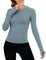 IECCP Sportshirt Damen Langarm Leichtes Atmungsaktiv Sport Shirts for Damen Workout Fitnessstudio Laufen Tops Yoga-Shirts mit Daumenlöcher Grau Blau L