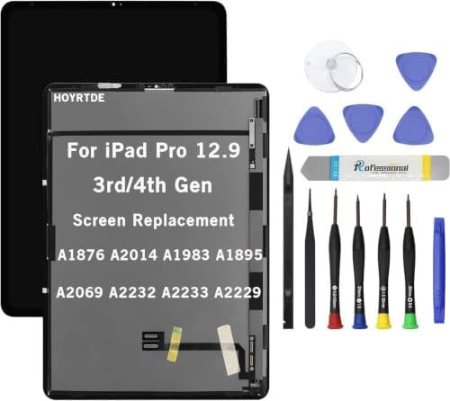 HOYRTDE Ersatz-LCD-Bildschirm für iPad Pro 12,9 Zoll / 32,8 cm (12,9 Zoll), 3. / 4. Generation (A1876, A2014, A1983, A1895, A2069, A2232, A2233, A2229), LCD-Display und Glas-Touch-Digitizer