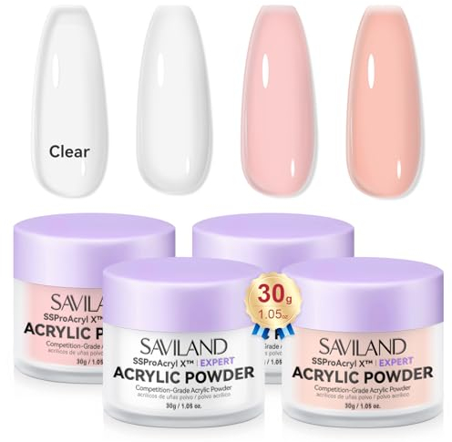 Saviland Acryl Pulver Nails: 4 Stück Nude Rosa Weiß Klares Acrylpuder 120g Acrylpulver für Nägel Nagelset Acrylset zur Nagelverlängerung Stärkung des Nagels 3D Carving Nail Supplies Nagelkunst
