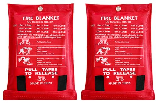 Valink Feuerlöschdecke, Fiberglas-Feuerdecke, hitzebeständige Sicherheitsdecke, Notfall-Feuerdecke für Zuhause, Küche, Büro, Garage, 2 Stück, 1 m x 1 m, Valink4i31csrbfu-02