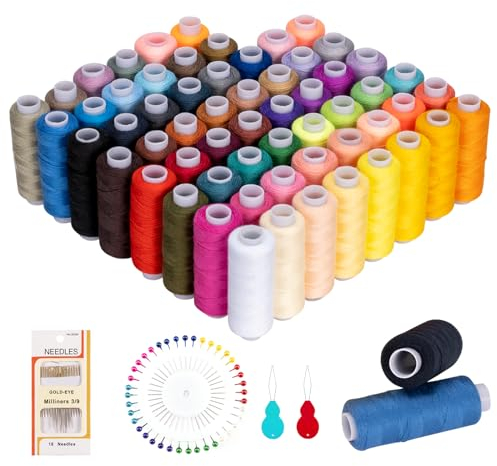 60 Farben Nähgarn für Nähmaschine, Garn 250 Yard/Rollen 100% Polyester Nähfaden Sewing Thread, Faden set mit Nadeln, Einfädler und Stecknadeln