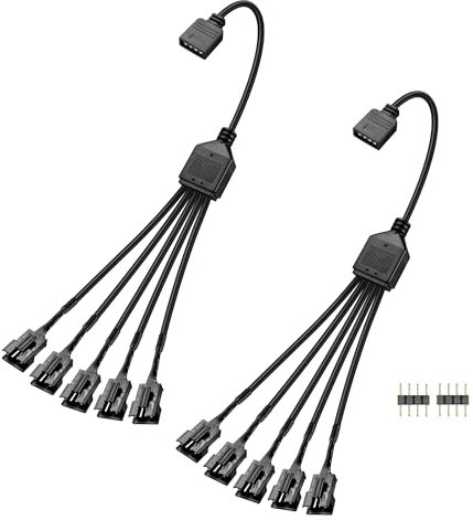 GINTOOYUN 2 PCS 1 bis 5 ARGB Splitter Kabel 12V 4-Pin Weiblich zu fünf SM 4-Pin Male Adressable RGB Splitter Kabel für LED Lichtstreifen,12V ARGB Fans,Computer Cases,etc(11.8Inch)(Stil 8)