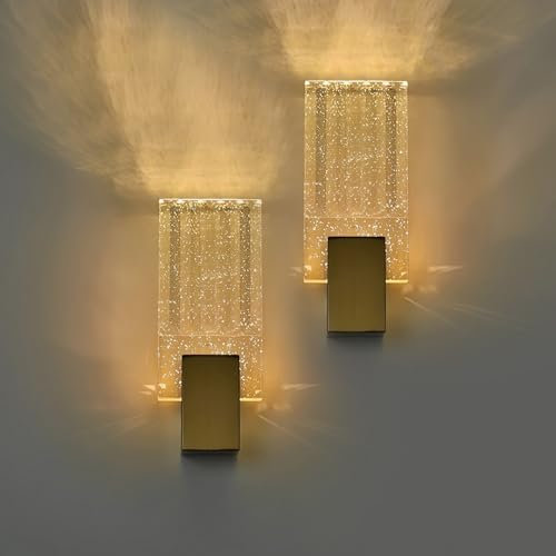 YOOCHUENG Wandleuchte Innen Kristall Gold Wandlampe Modern mit Tricolor Wandbeleuchtung für Wohnzimmer Schlafzimmer Flur Treppe [2 Packung-L]
