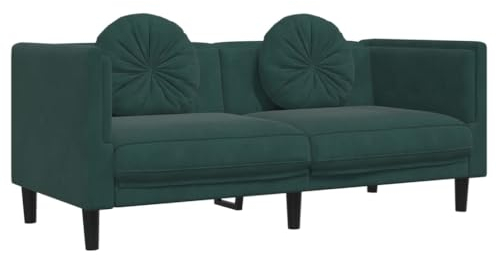 vidaXL Sofa, Polstersofa mit Kissen 2-Sitzer, Zweisitzer Loungesofa Designsofa für Wohnzimmer, Couch Wohnzimmersofa, Modern, Dunkelgrün Samt