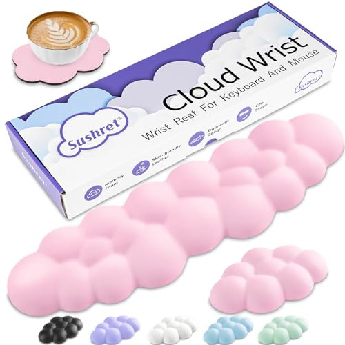 Sushret Wolke Handballenauflage Tastatur, Ergonomisches Wolke Handauflage Tastatur Mit PU Leder Memory Schaum, Niedliche Wolken Wrist Rest Pad Für PC/Gaming/Arm Handpolster/Computer– Rosa