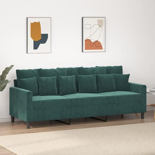 Tidyard 3 Sitzer Sofa Gästesofa Modern Couch 3er Sitzsofa Polstersofa Loungesofa Couch Sofa Wohnzimmersofa Relaxsofa Sitzmöbel für Wohnzimmer Schlafzimmer Büro, Dunkelgrün 180 cm Samt