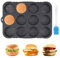 Molde de Silicona para Hamburguesa, 12 cavidades, Ø8cm Molde para Pan, Antiadherente, Reutilizable Molde de Silicona Redondo con Cepillo de Aceite Azul, para Hamburguesas Pan Panecillos y Hojaldres