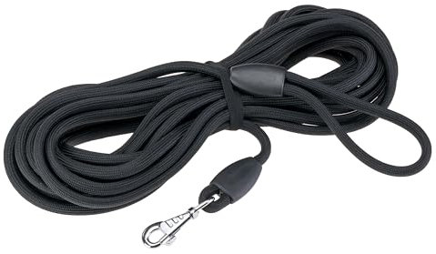 Ferplast Correa Perro Sport, Correa Larga Perro 10m, Correa adiestramiento para Perros, Correa de Cuerda de Nylon, con Mosquetón y Asa, Longitud 10 Metros, Negro