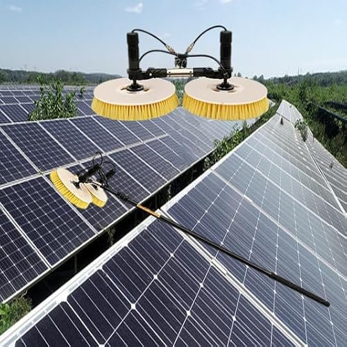 Solar Panel Cleaning Rotating Brush,Double Head Solar Cleaning Brush,with 3.5m - 7.5m Telescopic brushes rod,Strong Cleaning Power,Suitable for various Occasions,7.5m