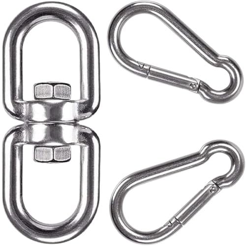 WAREMAID Giratorio de Acero Inoxidable, Anillo Giratorio con Doble Extremo y Ojo Giratorio con 2 Ganchos de Cierre para Silla Colgante, Bolsa de Boxeo, Columpios de Árbol, Tela de Aire Giratoria