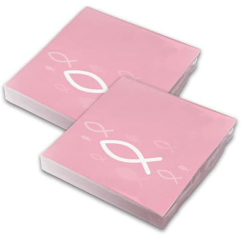 itenga Servietten Papier Fisch 30 x 30 cm 3-lagig 40 Stück für Taufe Kommunion Konfirmation Jungen und Mädchen (vollflächig rosa)