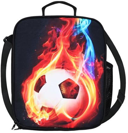 TOWEAR Bolsa de almuerzo aislada para la escuela, trabajo, picnic, fútbol, deporte, lonchera de mano (football006)