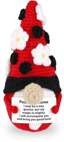 Marienkäfer-Zwerge, Gnome Häkeln Positiver Gnome Gestrickter Gnome Positive Gestrickte Mini-Puppe Häkelpuppe Emotionale Unterstützung für Motivierendes Geschenk Partydekoration(Rot)