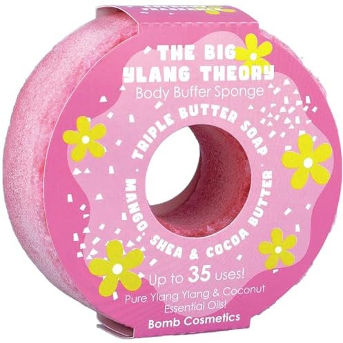 Bomb Cosmetics Body Buffer Soap Infused Sponge 2 in 1 Cleanse Exfoliate Moisturising Triple Butter Soap Sponge with Soap Inside The Big Ylang Theory