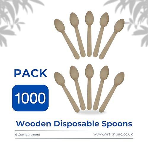 Wrap n Pac Premium Eco-Friendly Wooden Pack of 1000 Disposable Wooden Spoons Set, Substitute for Plastic Spoons and Bamboo Spoons, Disposable Spoons for Parties, Camping, Picnic, Offices.